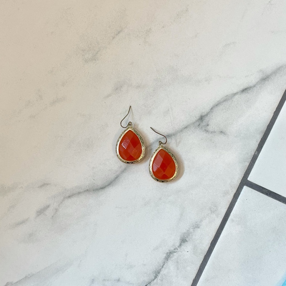 Reddish orange gold drop earrings